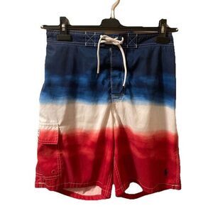 Polo Ralph Lauren Swim Trunks Ombré Red White Blue Mens Size M‎ Flag USA